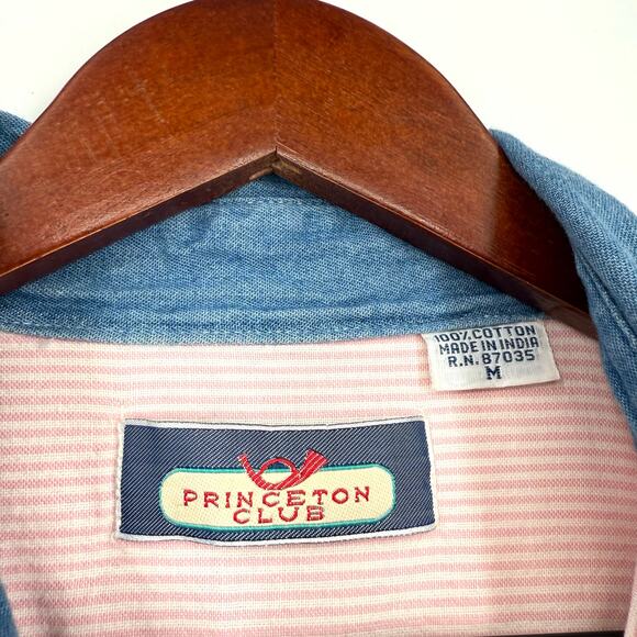 Vintage 90s Princeton Club Womens Pink Medium Blouse Shirt Top Old Money Denim - Picture 2 of 4
